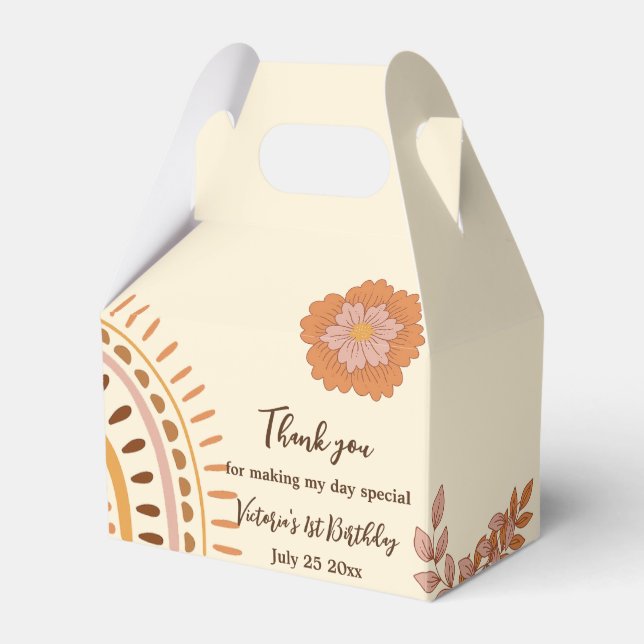 Blommigt Retro Groovy Födelsedagsfest Presentaskar (Framsidan Sidan)