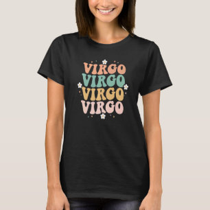 Blommigt Retro Groovy Våg Astrology Zodiac Signera T Shirt