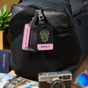 Blommigt Retro Sugar Skull Bagagebricka