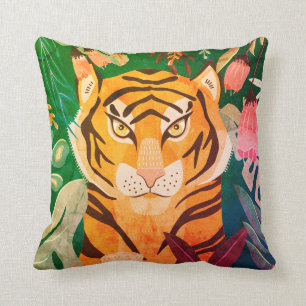 Blommigt Retro Tiger Pillow Kudde