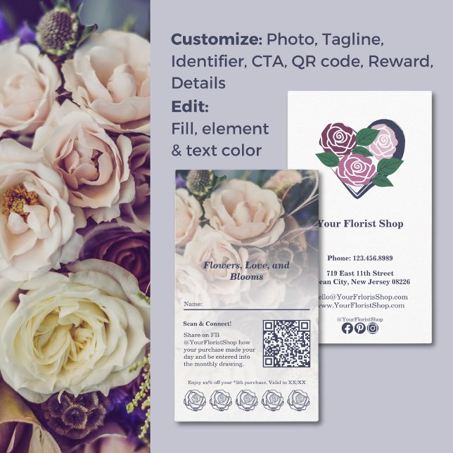Blommigt Rewards Anpassade med floristiskt förmåns Lojalitetskort (Floral Rewards Customizable Florist Loyalty Card)