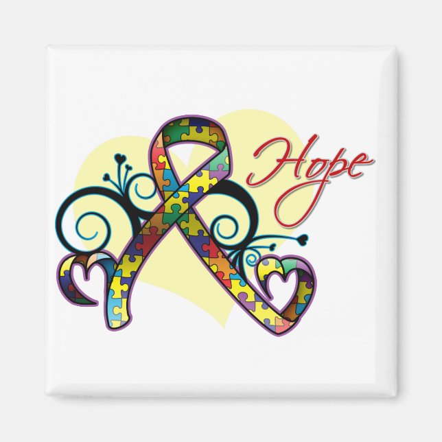 Blommigt Ribbon Hope - Autism Magnet (Framsidan)