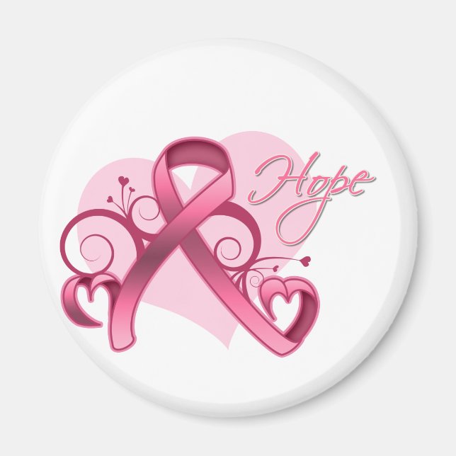 Blommigt Ribbon Hope - Breast Cancer Magnet (Framsidan)