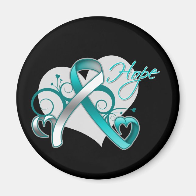 Blommigt Ribbon Hope - Cervical Cancer Magnet (Framsidan)