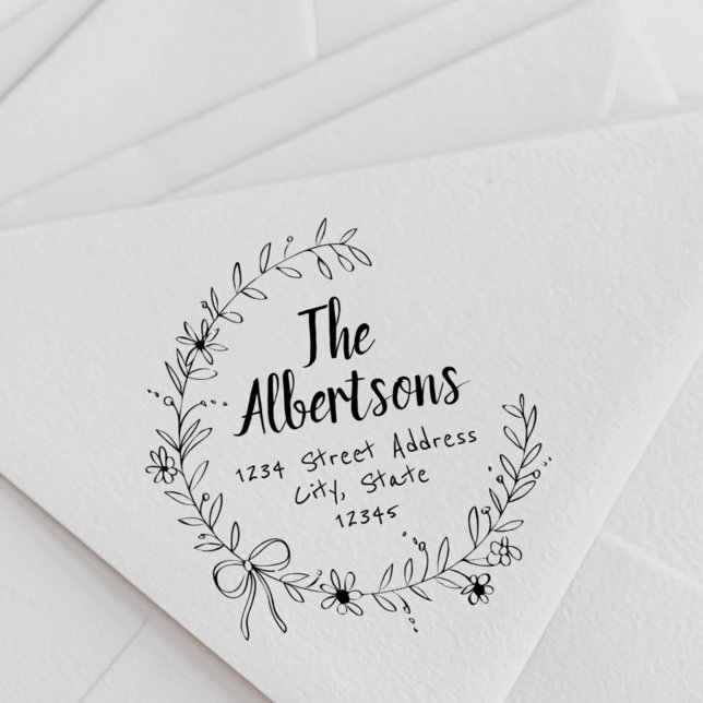 Blommigt Ribbon WAN-Returadressen Namn Stämpel (Skapare uppladdad)