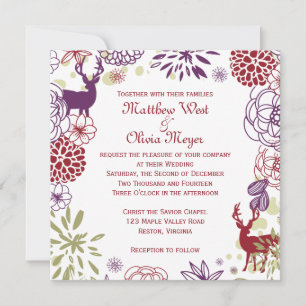 Blommigt Rindeer Winter Wedding bjudande Inbjudningar