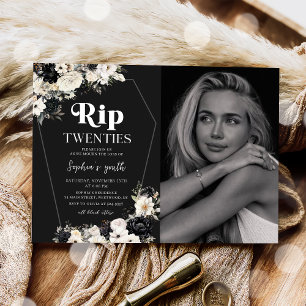 Blommigt RIP 20-30års födelsedag fotoinbjudan Inbjudningar