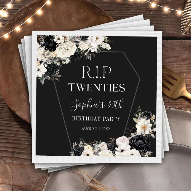 Blommigt Rip 20:e 30års födelsedag Party Napkins Pappersservett (Skapare uppladdad)