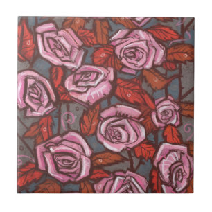Blommigt Ro Art Rustic Flowers Rosa Orange Kakelplatta