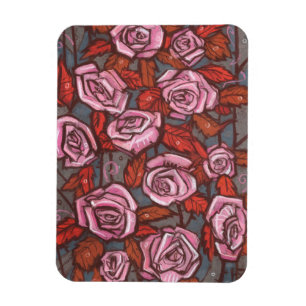 Blommigt Ro Art Rustic Flowers Rosa Orange Magnet