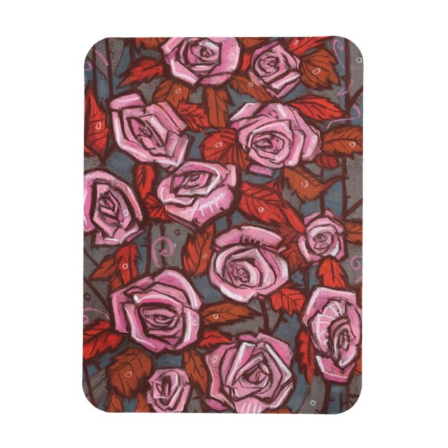 Blommigt Ro   Art Rustic Flowers Rosa Orange Magnet (Vertikal)
