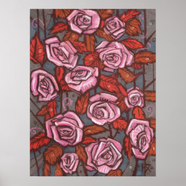 Blommigt Ro Art Rustic Flowers Rosa Orange Poster