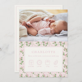 Blommigt Ro Baby födelsekort för foto Inbjudningar