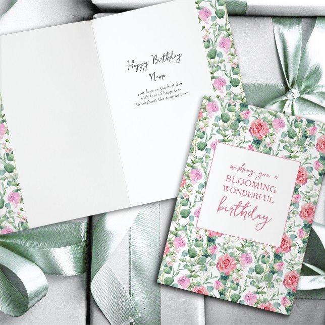 Blommigt Ro Blooming Wonderful Birthday Kort (Feminine floral roses personalized birthday card)
