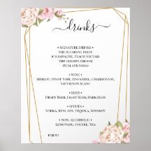 Blommigt Ro Bröllop Drinks Menu Sign