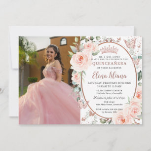  Blommigt Ro Butterflies Quinceañera Inbjudningar