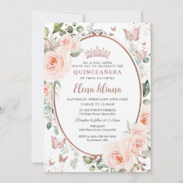  Blommigt Ro Butterflies Quinceañera Inbjudningar