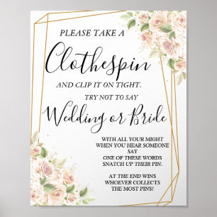 Blommigt Ro Clothespin möhippa-spelskylt Poster