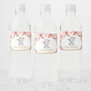  Blommigt Ro Cute Elephant Baby Shower Vattenflaskor Etikett