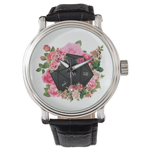 Blommigt Ro D20 Tabletop RPG-spelskillnad Armbandsur (Framsida)