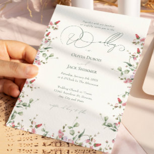 Blommigt Ro Elegant Calligraphy Bröllop Inbjudningar