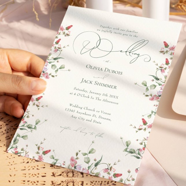 Blommigt Ro Elegant Calligraphy Bröllop Inbjudningar (Skapare uppladdad)