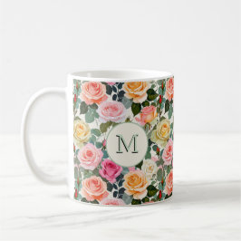 Blommigt Ro Elegant Flowers Söt Monogramme Kaffemugg
