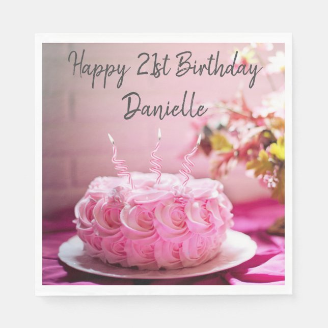 Blommigt Ro fågeldagskaka Grattis på födelsedagen Pappersservett (Framsidan)