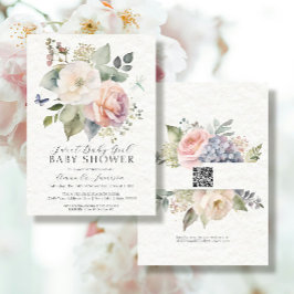 Blommigt Ro Garden Bouquet QR Flicka Inbjudningar