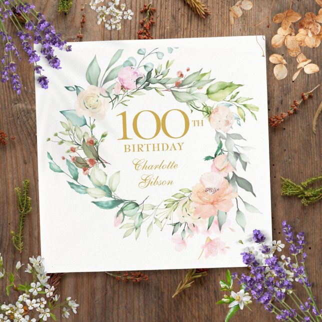 Blommigt Ro Garland 100:e födelsedagen Pappersservett (Skapare uppladdad)