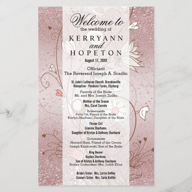 Blommigt Ro Guld Glitter - Program (Framsida)