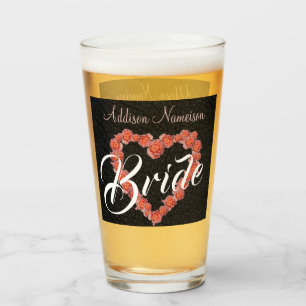 Blommigt Ro Heart monogram Bröllopsfest Keepsak Glaskopp