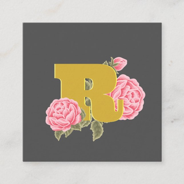 Blommigt Ro Initial Brev Monogram Namn par par Fyrkantigt Visitkort (Framsida)