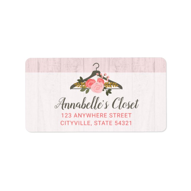 Blommigt Ro Kläder Hanger Closet Mode Boutique Adressetikett (Framsidan)