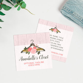 Blommigt Ro Kläder Hanger Closet Mode Boutique Fyrkantigt Visitkort