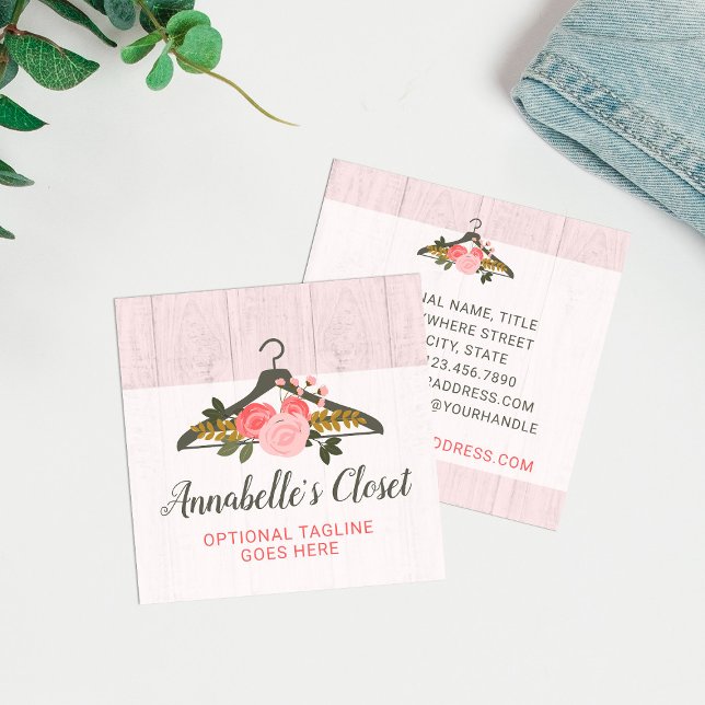 Blommigt Ro Kläder Hanger Closet Mode Boutique Fyrkantigt Visitkort (Skapare uppladdad)