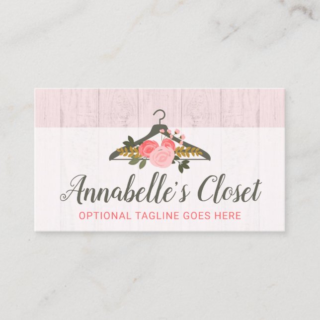 Blommigt Ro Kläder Hanger Closet Mode Boutique Visitkort (Framsida)