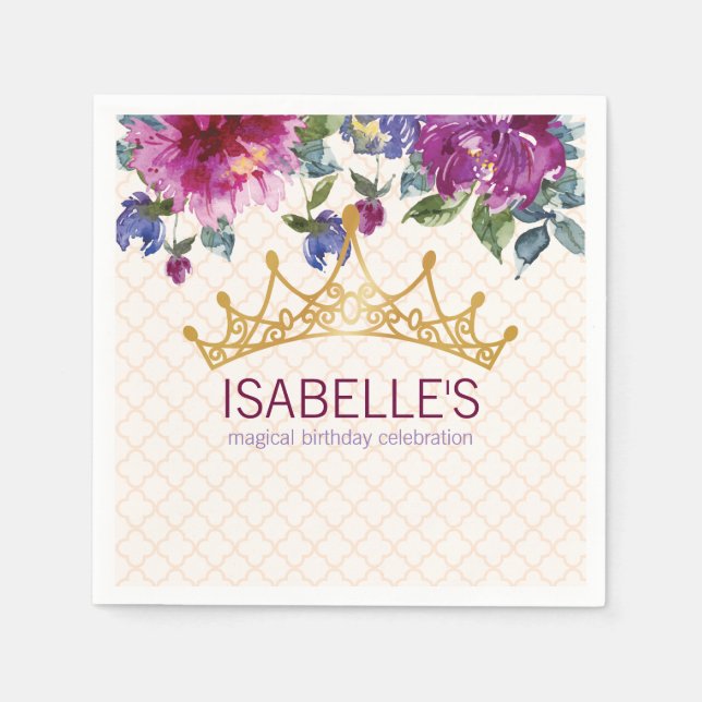 Blommigt Ro Krona Chic Birthday design Pappersservett (Framsidan)