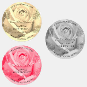 Blommigt Ro Light Cream Grått Rosa Product Labels Klistermärke