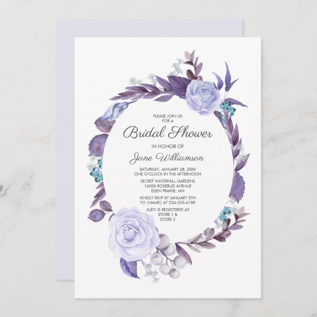 Blommigt Ro Lila Löv Utandningsluft Möhippa Inbjudningar (Fram/baksida)