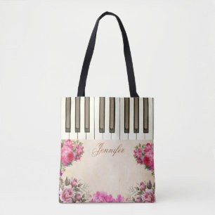 Blommigt Ro Piano Music Tote bags Tygkasse