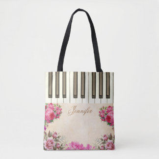 Blommigt Ro Piano Music Tote bags Tygkasse