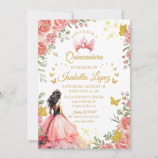 Blommigt Ro Princess Quinceanera Birthday Inbjudningar