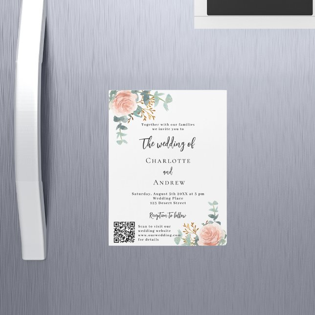 Blommigt ro QR-kod: lyxuppgift bröllop Magnetisk Inbjudningskort (Skapare uppladdad)