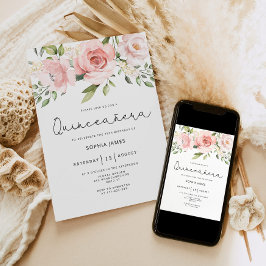 Blommigt ro Quinceanera 15-årsdagen Inbjudningar