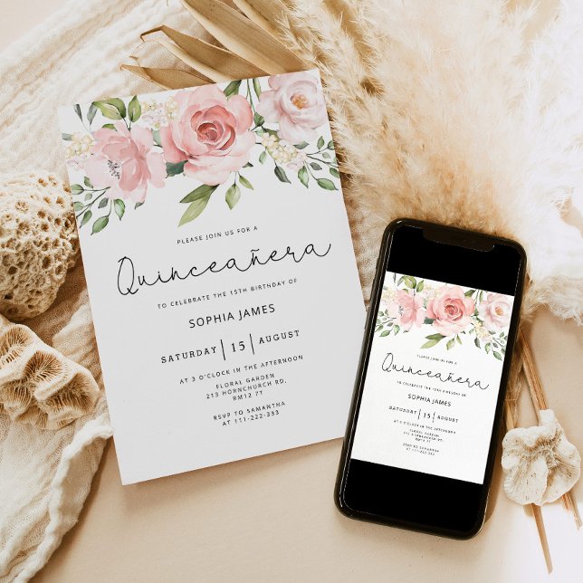 Blommigt ro Quinceanera 15-årsdagen Inbjudningar (Skapare uppladdad)