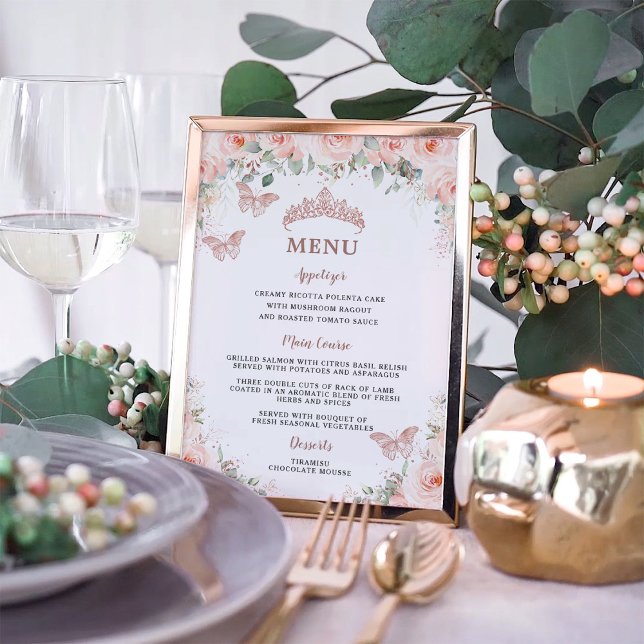  Blommigt Ro Quinceanera Birthday Menu Poster (Skapare uppladdad)