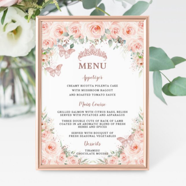  Blommigt Ro Quinceanera Birthday Menu Poster (Skapare uppladdad)