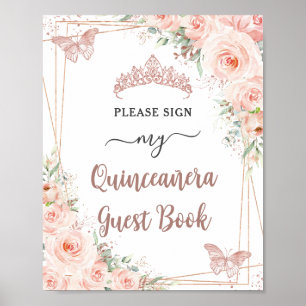 Blommigt Ro Quinceanera Guest Bok Poster