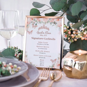 Blommigt Ro Quinceanera Pub Drink Menu Poster